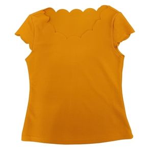 Mustard yellow colored Scallop Trim Top women's shirt